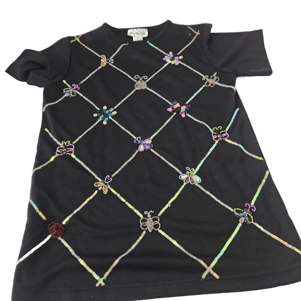 Quacker Factory Women's Size X-Small Sequin Ladybug Insects Top